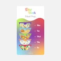 One week meal prep social media template with fruits, vegetables, nuts, chicken and garnish stored in containers