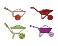 One wheel barrow icon set, color outline style