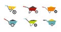 One wheel barrow icon set, flat style