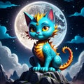 One whimsical night, a dragon cat was seen soaring through the sky, its majestic wings glittering in the moonlight.