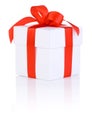 One White boxs tied Red satin ribbon bow Isolated Royalty Free Stock Photo