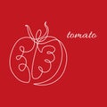 One white continuous line drawing tomato on red background. Fresh slice healthy organic vegetable concept for veggie Royalty Free Stock Photo