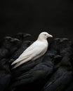 One white crow is among black crows, optical illusion Royalty Free Stock Photo