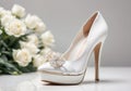 White High Heeled Wedding Shoe with White Flowers AI Generated