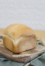 One white round bread with wheat fiber on the table. Royalty Free Stock Photo