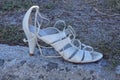one white womens leather high heel sandal