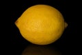 Fresh yellow lemon isolated on black glass Royalty Free Stock Photo