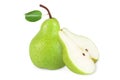 One whole green pear and a pear half isolated on white background Royalty Free Stock Photo