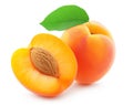 One whole and one half of apricot with kernal isolated on white background Royalty Free Stock Photo