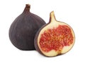 One whole and a half ripe figs (isolated)