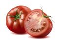One whole tomato and half isolated on white background Royalty Free Stock Photo