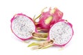 One whole and two half dragon fruit pitaya, on a white background, isolated Royalty Free Stock Photo