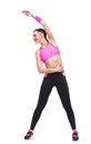 One woman exercising workout fitness aerobic exercise on studio isolated white background. stretching. Royalty Free Stock Photo