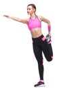 One woman exercising workout fitness aerobic exercise on studio isolated white background. stretching. Royalty Free Stock Photo