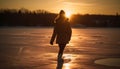 One woman, outdoors, walking in nature, enjoying the sunset generated by AI Royalty Free Stock Photo