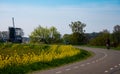 One woman ride bicycle in Betuwe, Gelderland, Netherlands