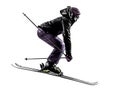 One woman skier skiing jumping silhouette Royalty Free Stock Photo