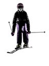 One woman skier skiing jumping silhouette Royalty Free Stock Photo