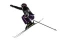 One woman skier skiing jumping silhouette Royalty Free Stock Photo