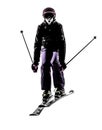 One woman skier skiing jumping silhouette Royalty Free Stock Photo