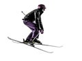 One woman skier skiing jumping silhouette Royalty Free Stock Photo