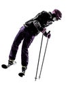 One woman skier skiing silhouette Royalty Free Stock Photo