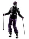 One woman skier skiing silhouette Royalty Free Stock Photo