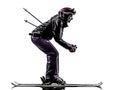 One woman skier skiing silhouette Royalty Free Stock Photo