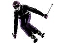 One woman skier skiing silhouette Royalty Free Stock Photo