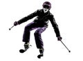 One woman skier skiing silhouette Royalty Free Stock Photo