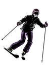 One woman skier skiing silhouette Royalty Free Stock Photo