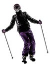 One woman skier skiing silhouette Royalty Free Stock Photo