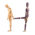 One wooden dummy kicking another Royalty Free Stock Photo