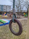 one wooden gymnastic ring on the playground