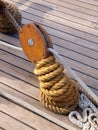 One wooden block and ropes Royalty Free Stock Photo