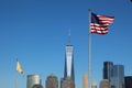 One world trade center and American flag Royalty Free Stock Photo