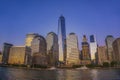 The One World Trade center or Freedom Tower located in New York City. Architectural modern buildings at lower Manhattan skyline. Royalty Free Stock Photo