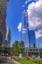 The One World Trade center or Freedom Tower located in New York City. Architectural modern buildings at lower Manhattan skyline. Royalty Free Stock Photo