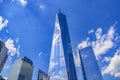 The One World Trade center or Freedom Tower located in New York City. Architectural modern buildings at lower Manhattan skyline. Royalty Free Stock Photo