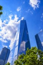 The One World Trade center or Freedom Tower located in New York City. Architectural modern buildings at lower Manhattan skyline. Royalty Free Stock Photo