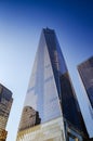 The One World Trade center or Freedom Tower located in New York City. Architectural modern buildings at lower Manhattan skyline. Royalty Free Stock Photo