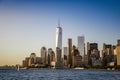 The One World Trade center or Freedom Tower located in New York City. Architectural modern buildings at lower Manhattan skyline. Royalty Free Stock Photo