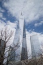 One World Trade Center, Freedom tower skyscraper and buildings reflect spring cloudy blue sky, New York Royalty Free Stock Photo