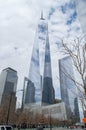 One World Trade Center, Freedom tower skyscraper and buildings reflect spring cloudy blue sky, New York Royalty Free Stock Photo