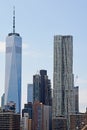 One World Trade Center 8 Spruce Street or Beekman Tower, Manhattan from Brooklyn Bridge, New York City, USA Royalty Free Stock Photo