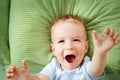 One year old baby in the bed Royalty Free Stock Photo