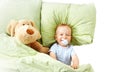 One year old baby in the bed Royalty Free Stock Photo
