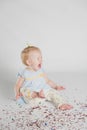 One Year Old Birthday Portraits With Confetti Royalty Free Stock Photo