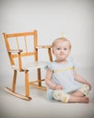 One Year Old Birthday Portraits With Rocking Chair Royalty Free Stock Photo