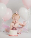 One Year Old Birthday Portraits with Smash Cake Royalty Free Stock Photo